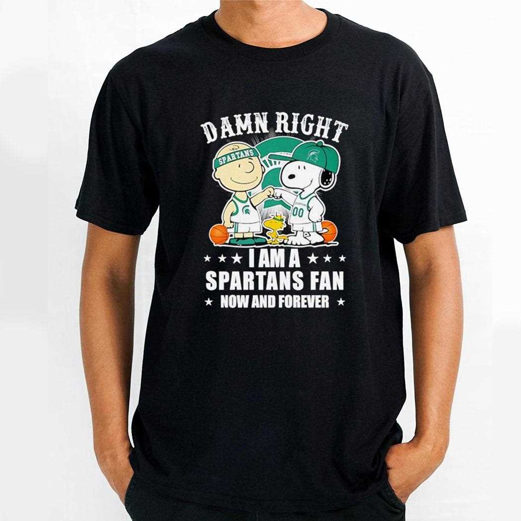 Snoopy And Peanuts X Michigan State Basketball Damn Right I Am A Spartans Fan Shirt