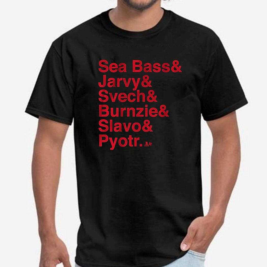 Carolina Hockey Ampersand Sea Bass Jarvy Svech Burnzie Slavo Pyotr Shirt