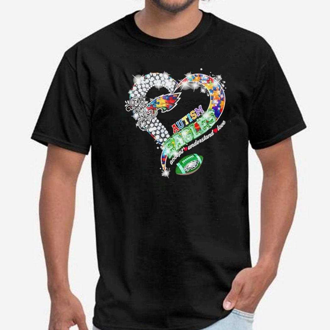 Rhinestone Heart Autism Philadelphia Eagles Accept Understand Love Shirt
