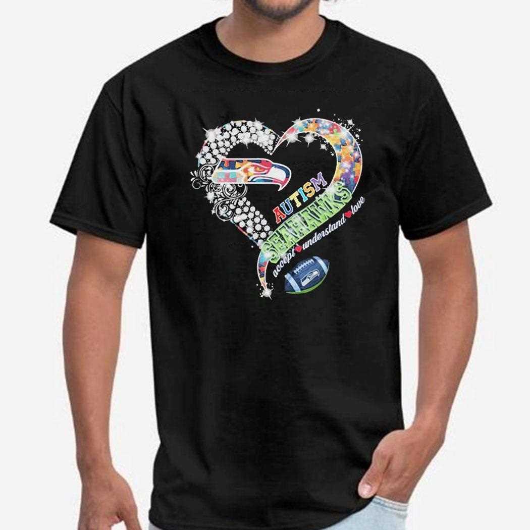 Seattle Seahawks Autism Accept Understand Love Awareness Diamond Heart Shirt