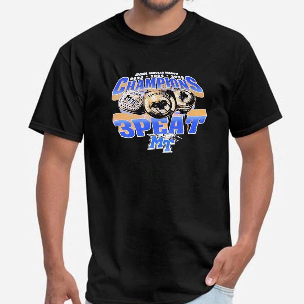 Usa Regular Season Champions 2025 3 Peat Middle Tennessee Blue Raiders Logo Shirt