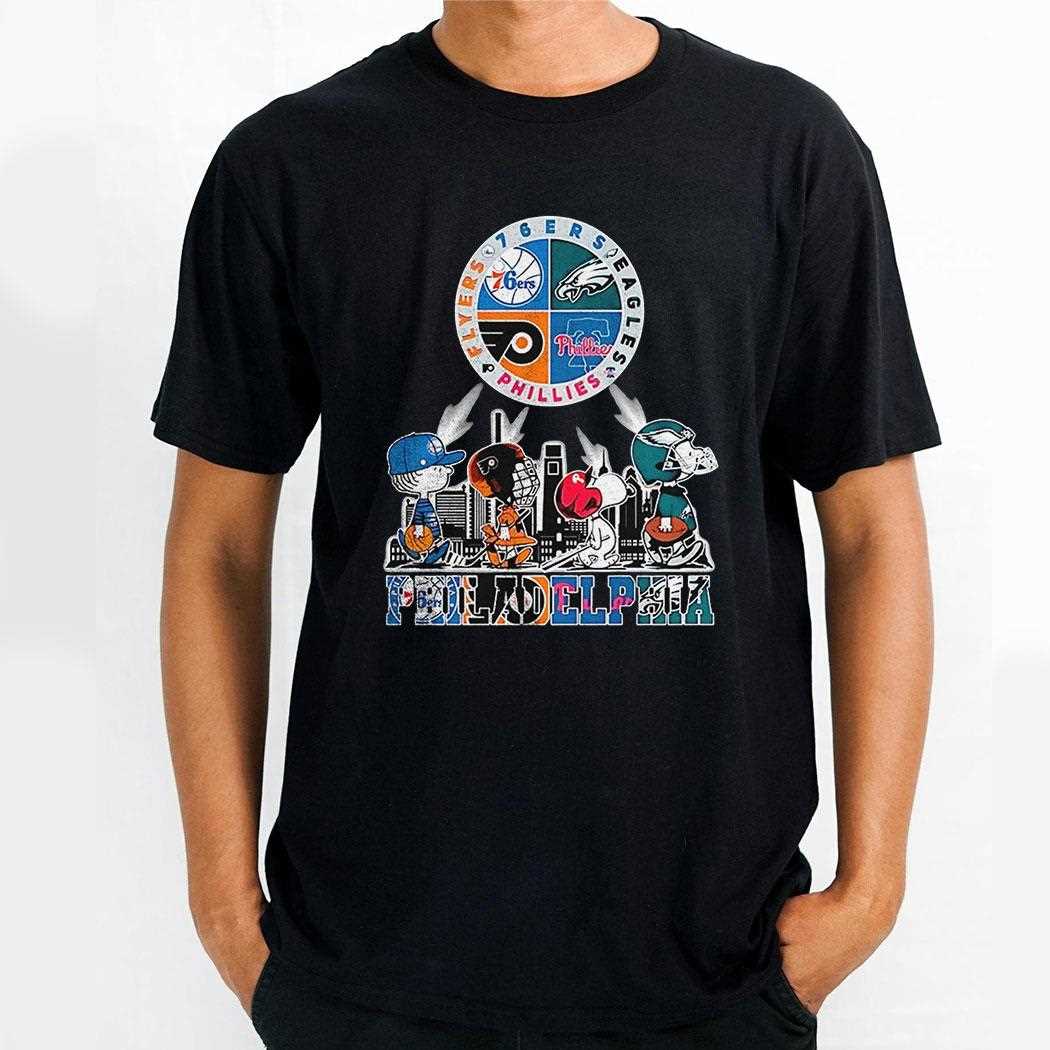 Peanuts Abbey Road Philadelphia Flyers 76ers Eagles Phillies Skyline City Shirt