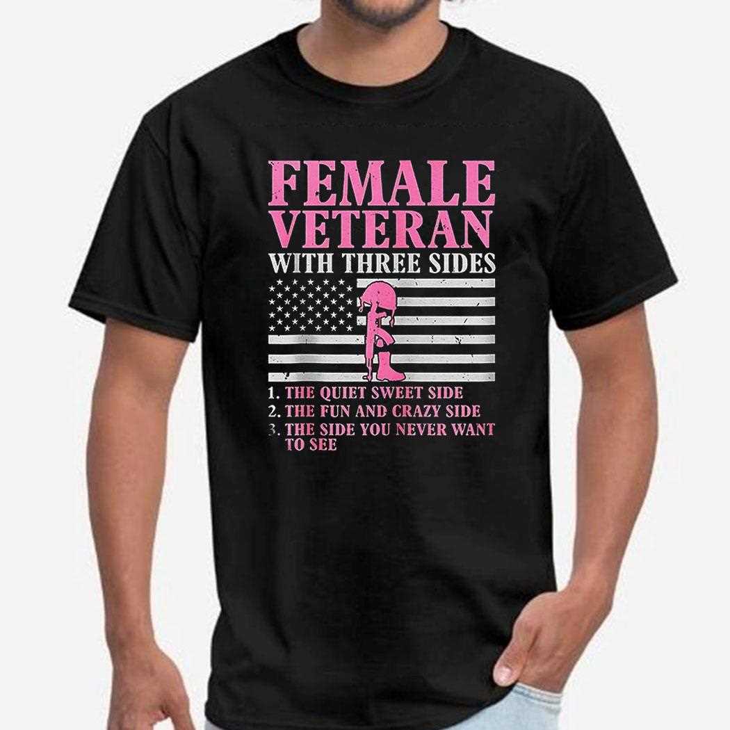 Female Veteran With Three Sides Women Veteran Mother Grandma Shirt