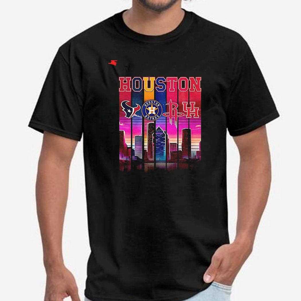 Houston Skyline With Major Sports Teams Shirt