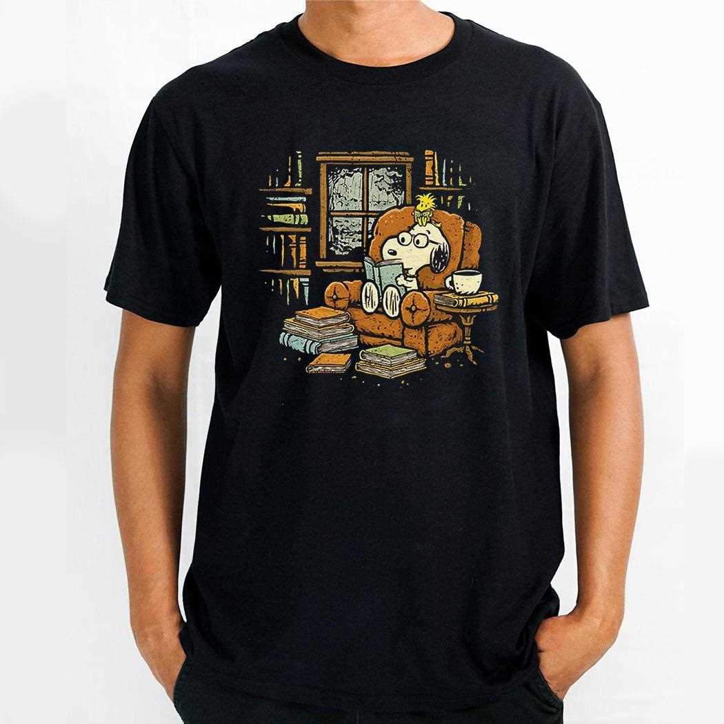 Snoopy And Woodstock Reading Books On A Rainy Day Shirt