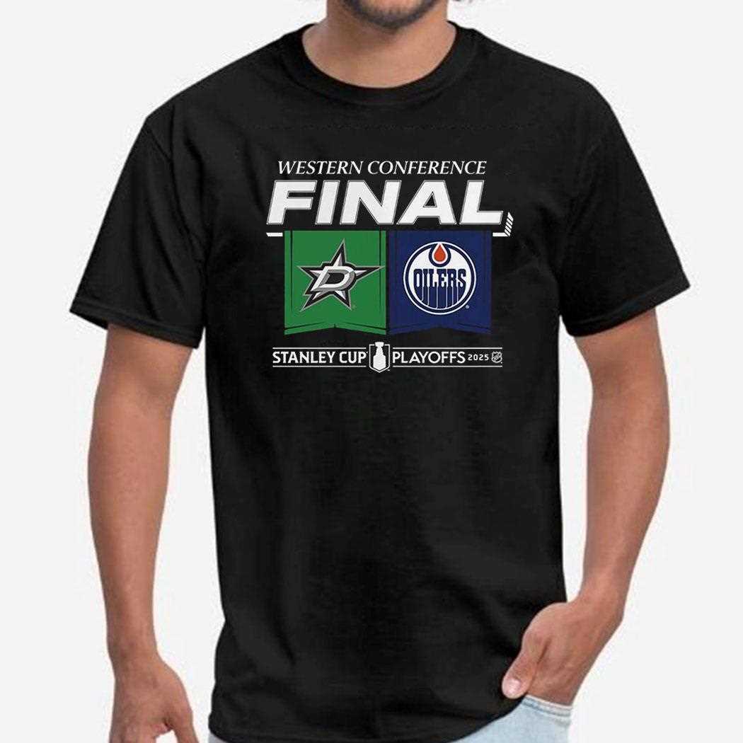 Dallas Stars Vs Edmonton Oilers 2025 Western Conference Finals Matchup Center Ice Shirt Dallas Stars Vs Edmonton Oilers 2025 Western Conference Finals Matchup Center Ice Shirt