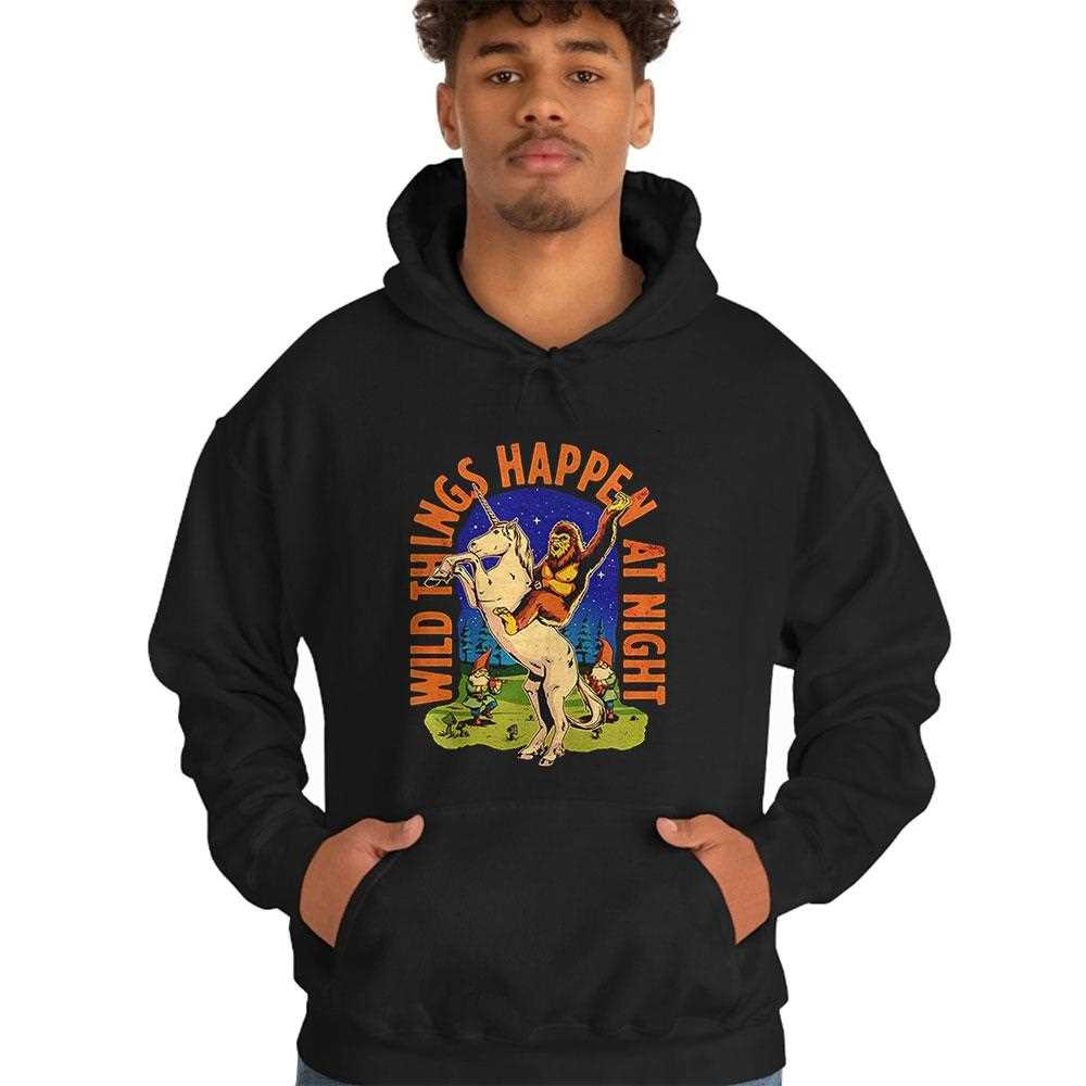 Sasquatch Riding A Unicorn Wild Things Happen At Night Shirt Sasquatch Riding A Unicorn Wild Things Happen At Night Shirt