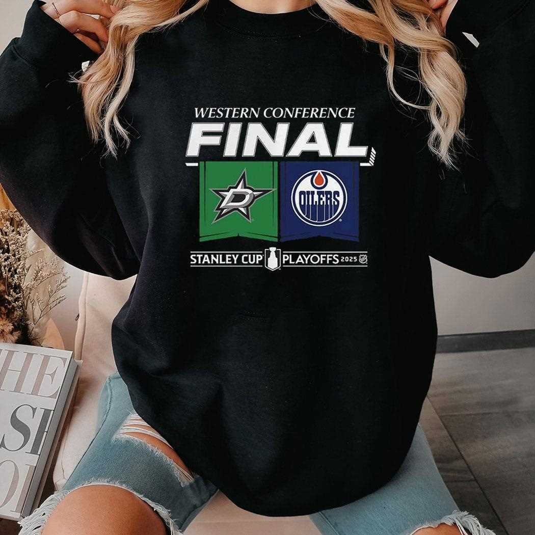 Dallas Stars Vs Edmonton Oilers 2025 Western Conference Finals Matchup Center Ice Shirt Dallas Stars Vs Edmonton Oilers 2025 Western Conference Finals Matchup Center Ice Shirt