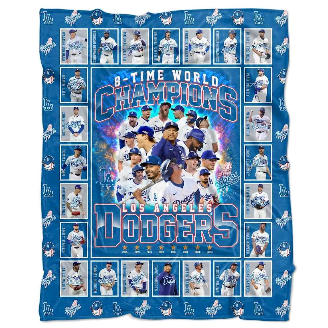 Los Angeles Dodgers 8 Times World Champions 2025 Quilt Fleece Blanket