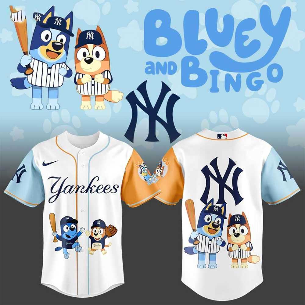 New York Yankees X Bluey And Bingo Hot 2025 For Fans Baseball Jersey New York Yankees X Bluey And Bingo Hot 2025 For Fans Baseball Jersey
