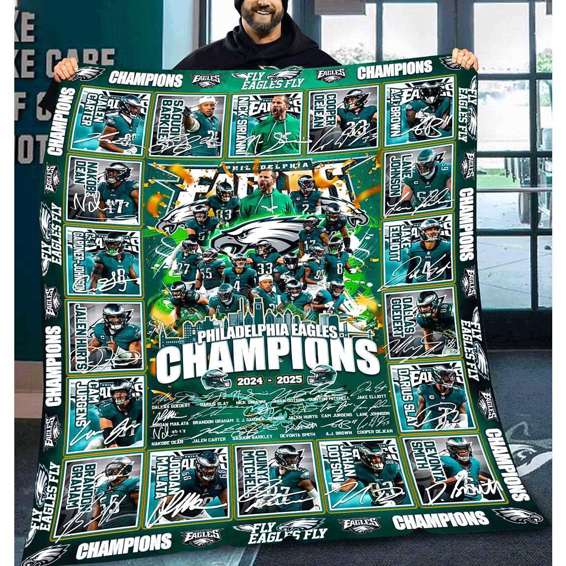 Philadelphia Eagles Champions 2025 Limited Edition Quilt Fleece Blanket