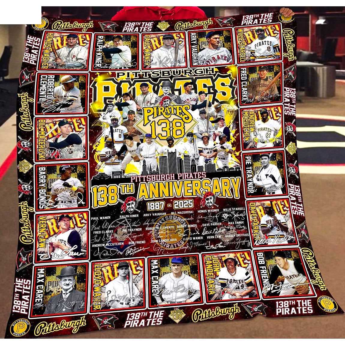 Pittsburgh Pirates 138th Anniversary 1887-2025 Quilt Fleece Blanket