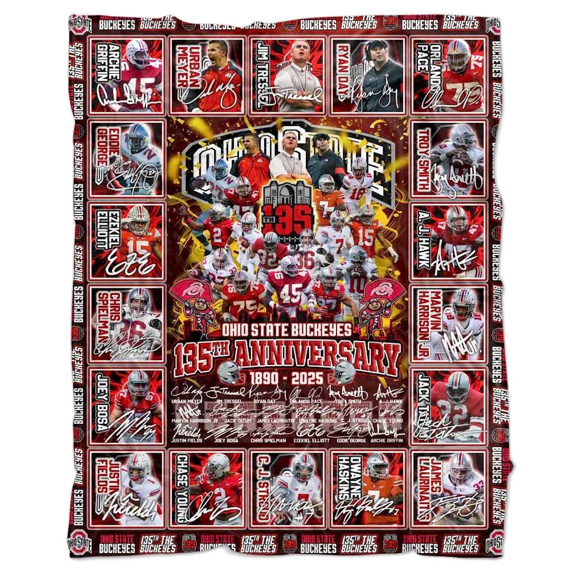 The Buckeyes 135th Anniversary 1890-2025 Limited Quilt Fleece Blanket