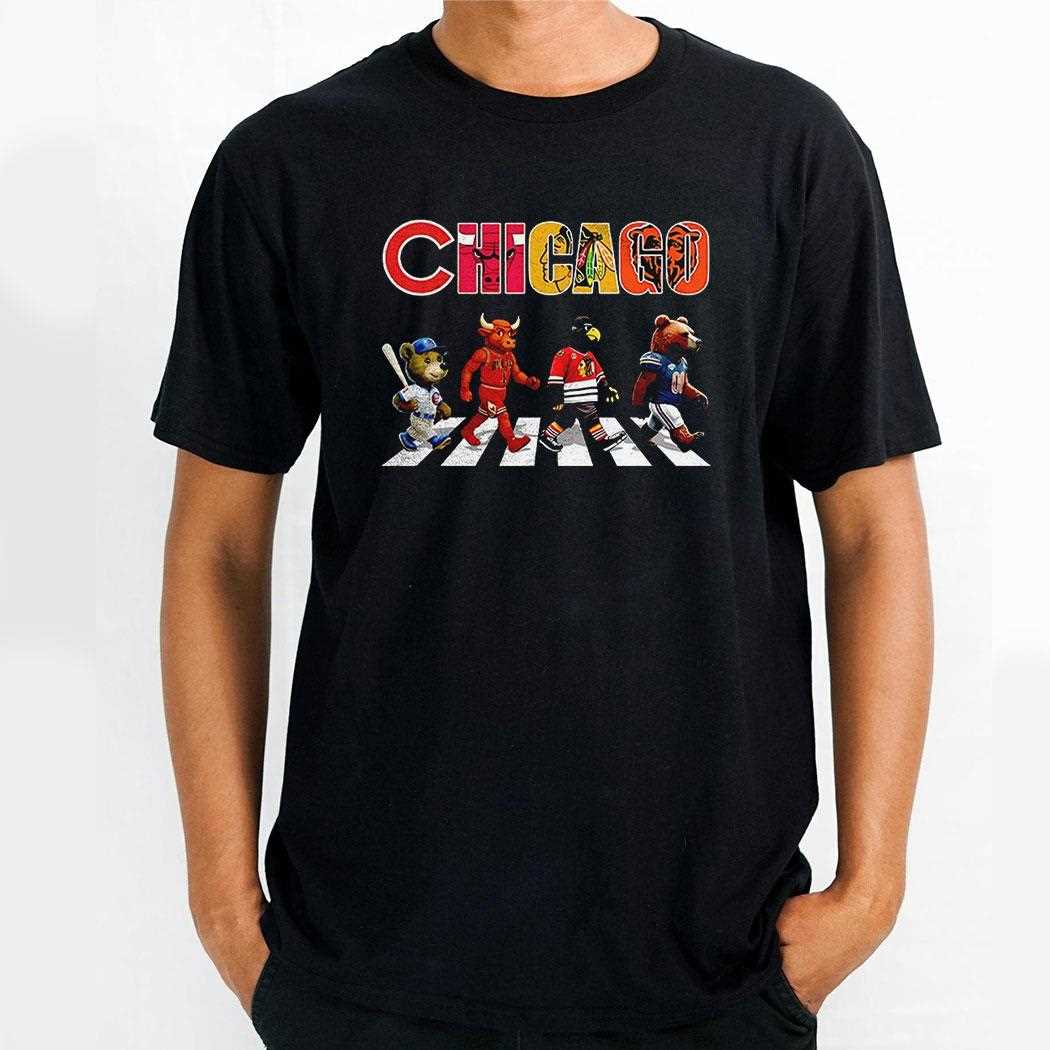 Chicago Cubs Bulls Blackhawks Bears Sports Team Logo Mascot Abbey Road Shirt