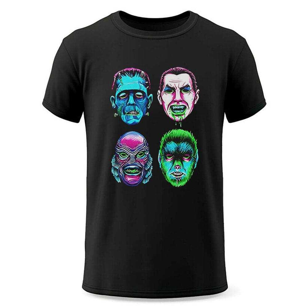 Frankenstein Dracula Gill Man And Wolf Man Neon Monster Masks Shirt Frankenstein Dracula Gill Man And Wolf Man Neon Monster Masks Shirt