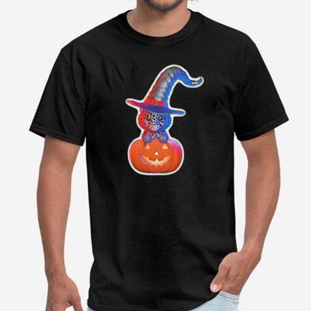 Cute Black Cat With Witch Hat In Pumpkin Shirt