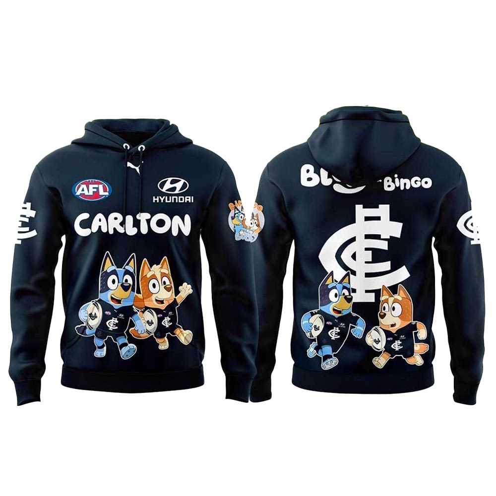 2025 Carlton Blues X Bluey And Bingo Hoodie For Afl Fan