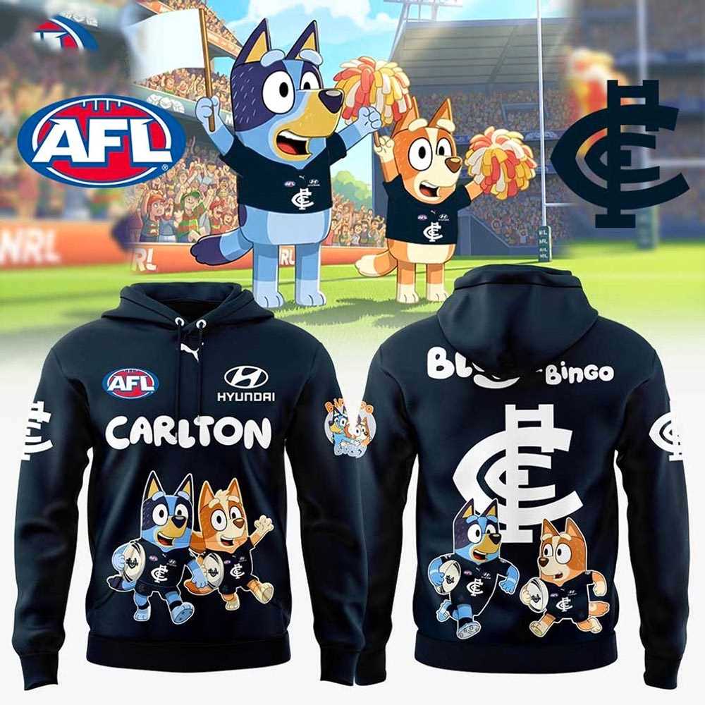 2025 Carlton Blues X Bluey And Bingo Hoodie For Afl Fan