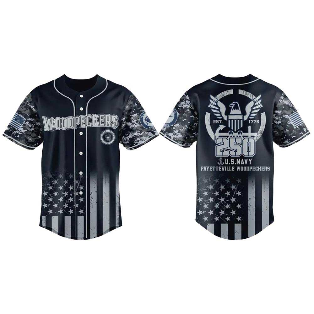 2025 Fayetteville Woodpeckers Us Navy 250th Birthday Jersey 2025 Fayetteville Woodpeckers Us Navy 250th Birthday Jersey