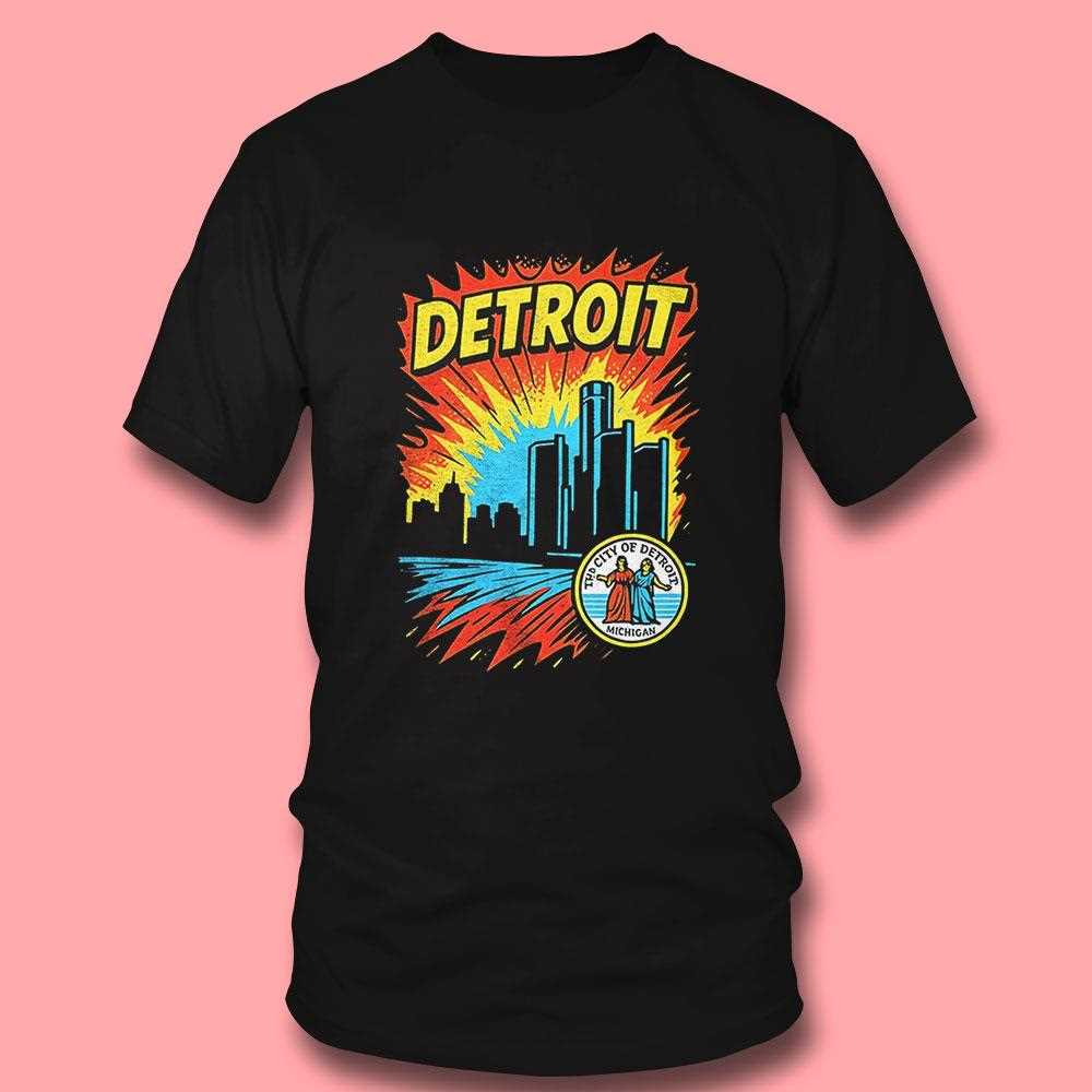 Retro Detroit Skyline Comic Style Graphic Shirt Retro Detroit Skyline Comic Style Graphic Shirt