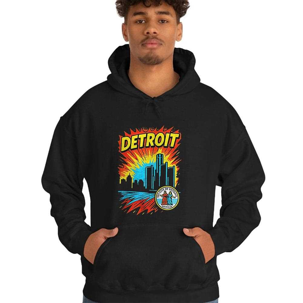 Retro Detroit Skyline Comic Style Graphic Shirt Retro Detroit Skyline Comic Style Graphic Shirt