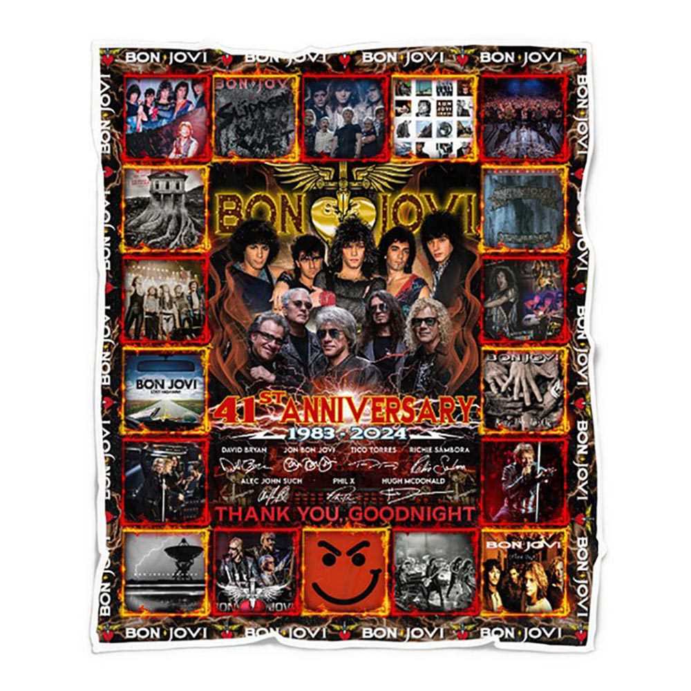 Bon Jovi 41st Anniversary 1983-2024 Thank You Good Night Fleece Blanket Bon Jovi 41st Anniversary 1983-2024 Thank You Good Night Fleece Blanket