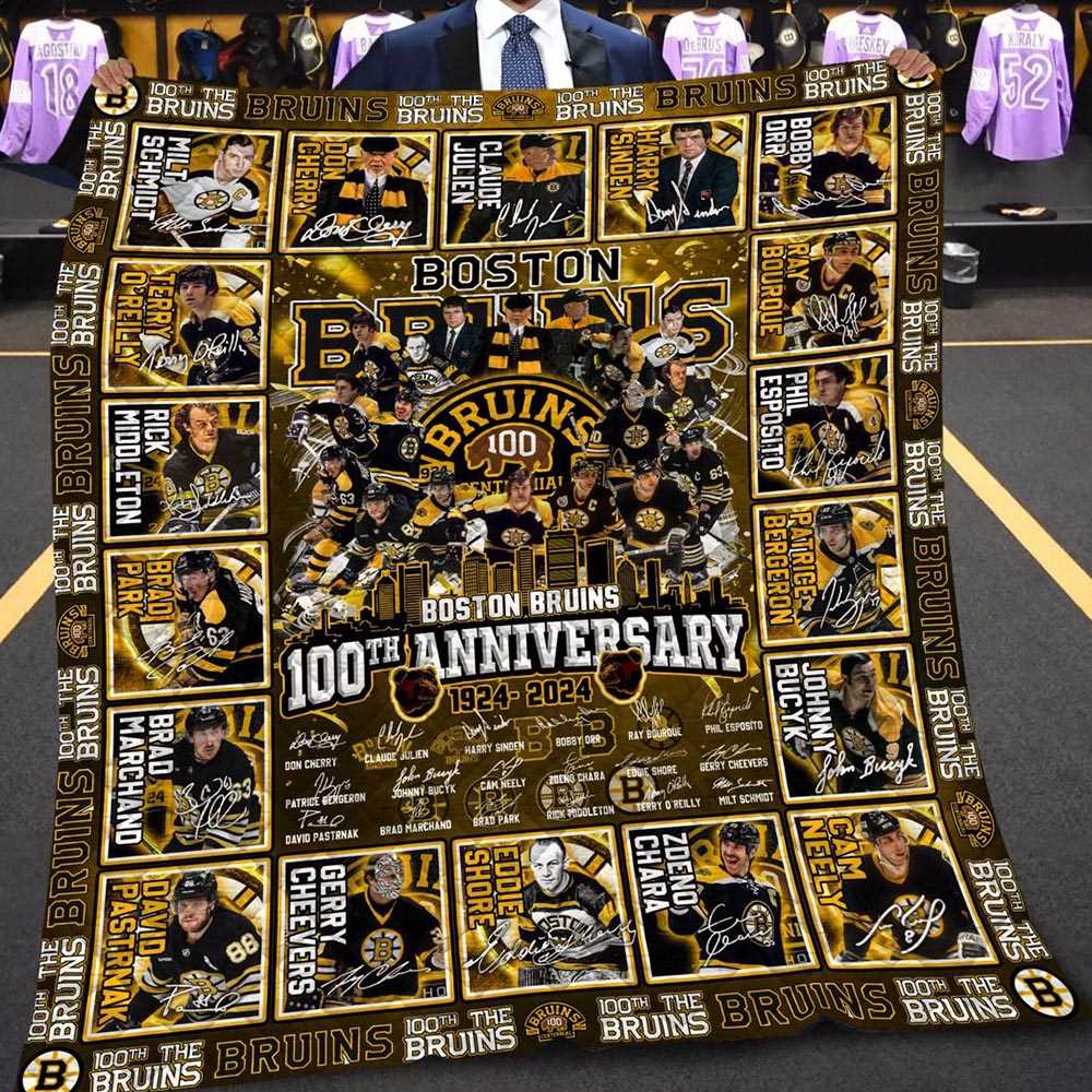 Boston Bruins 100th Anniversary 1924-2024 Fleece Blanket Quilt Boston Bruins 100th Anniversary 1924-2024 Fleece Blanket Quilt