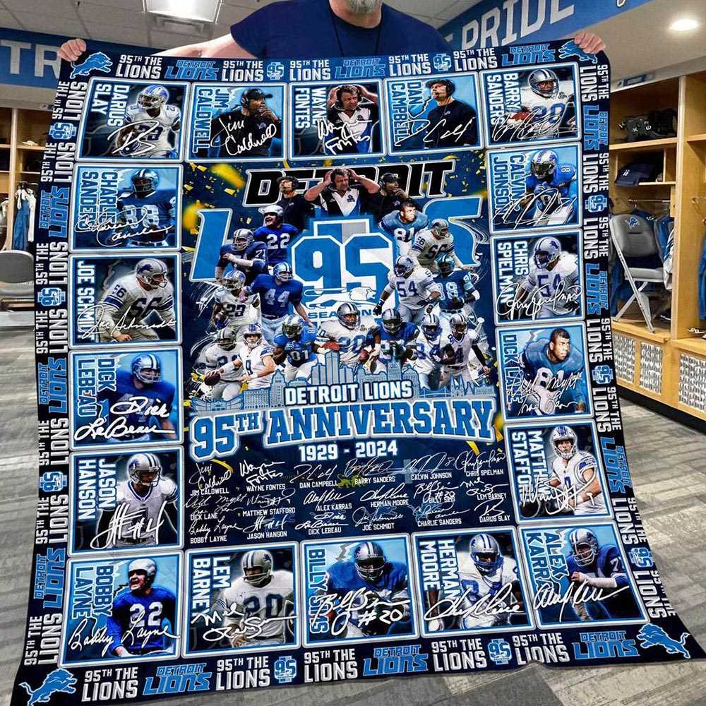 Detroit Lions 95th Anniversary 1929-2024 Fleece Blanket Quilt