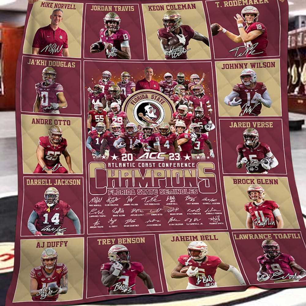 Florida State Seminoles 2023 Acc Champions Fleece Blanket Quilt