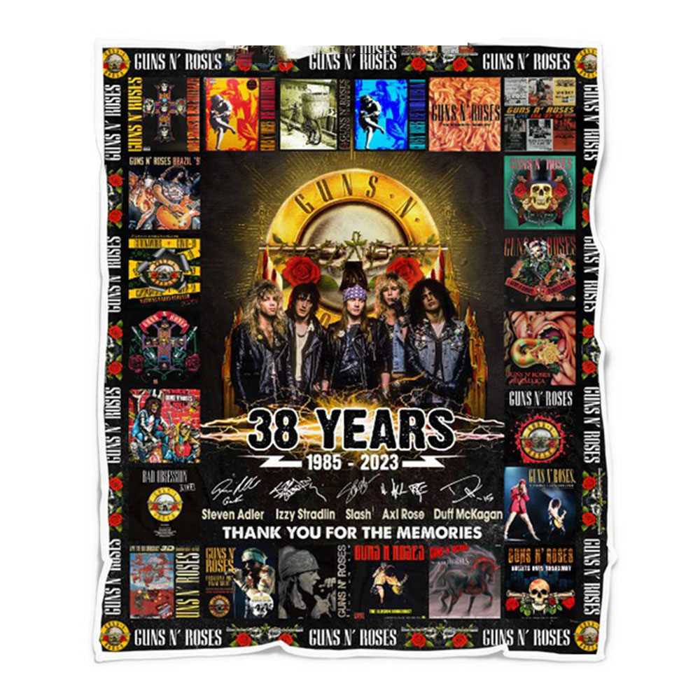 Guns N Roses 38 Years 1985-2023 Thank You For The Memories Fleece Blanket Quilt Guns N Roses 38 Years 1985-2023 Thank You For The Memories Fleece Blanket Quilt