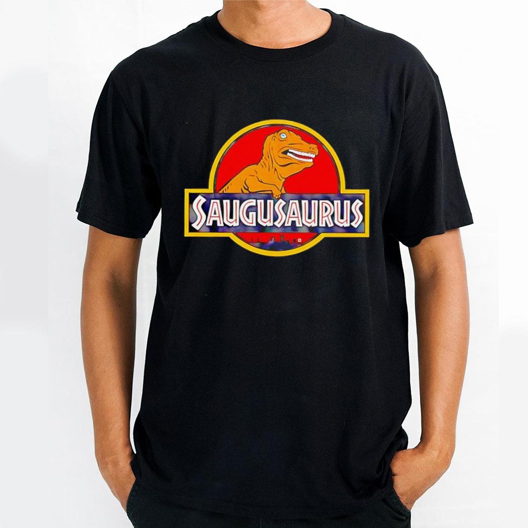 Saugusaurus Orange Dinosaur Logo Shirt