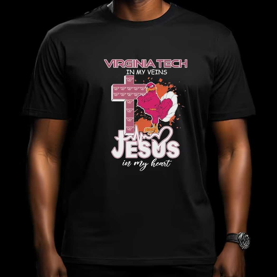 Virginia Tech Hokies In My Veins Jesus In My Heart Mascot Shirt