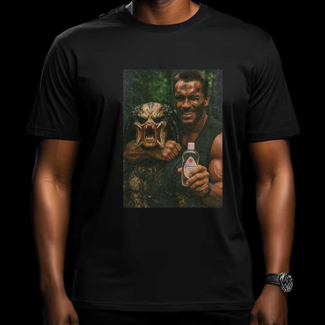 Arnold Schwarzenegger & Predator Johnson’s Baby Oil Meme T-shirt