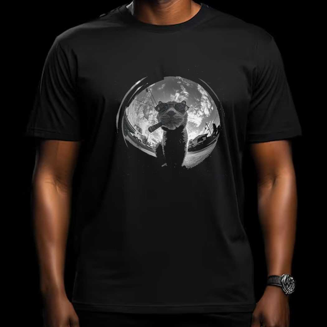 Cool Cat With Cigar In Fisheye Lens T-shirt