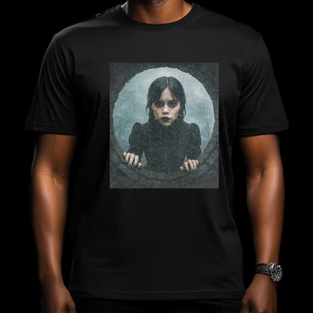 Wednesday Addams Peeking Through The Portal Tee