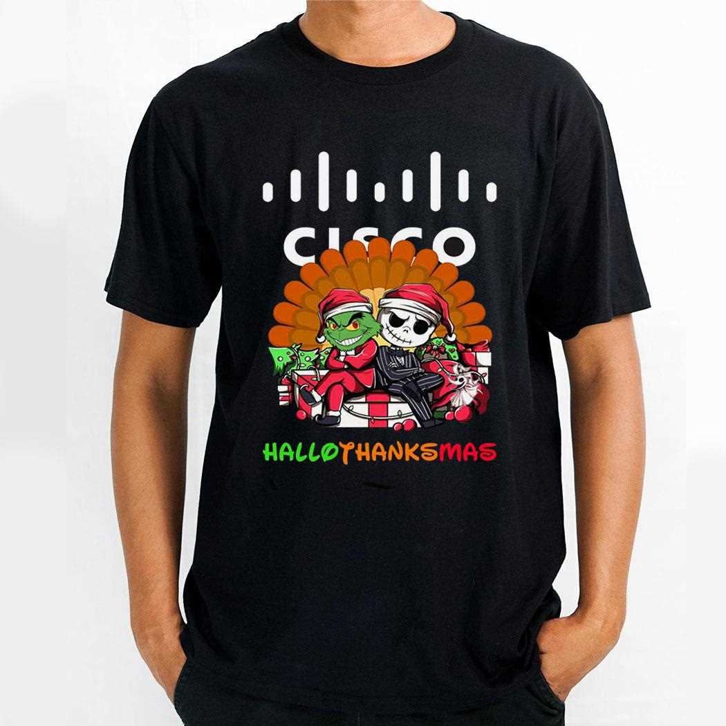 Cisco Grinch And Jack Skellington Hallothanksmas Tee