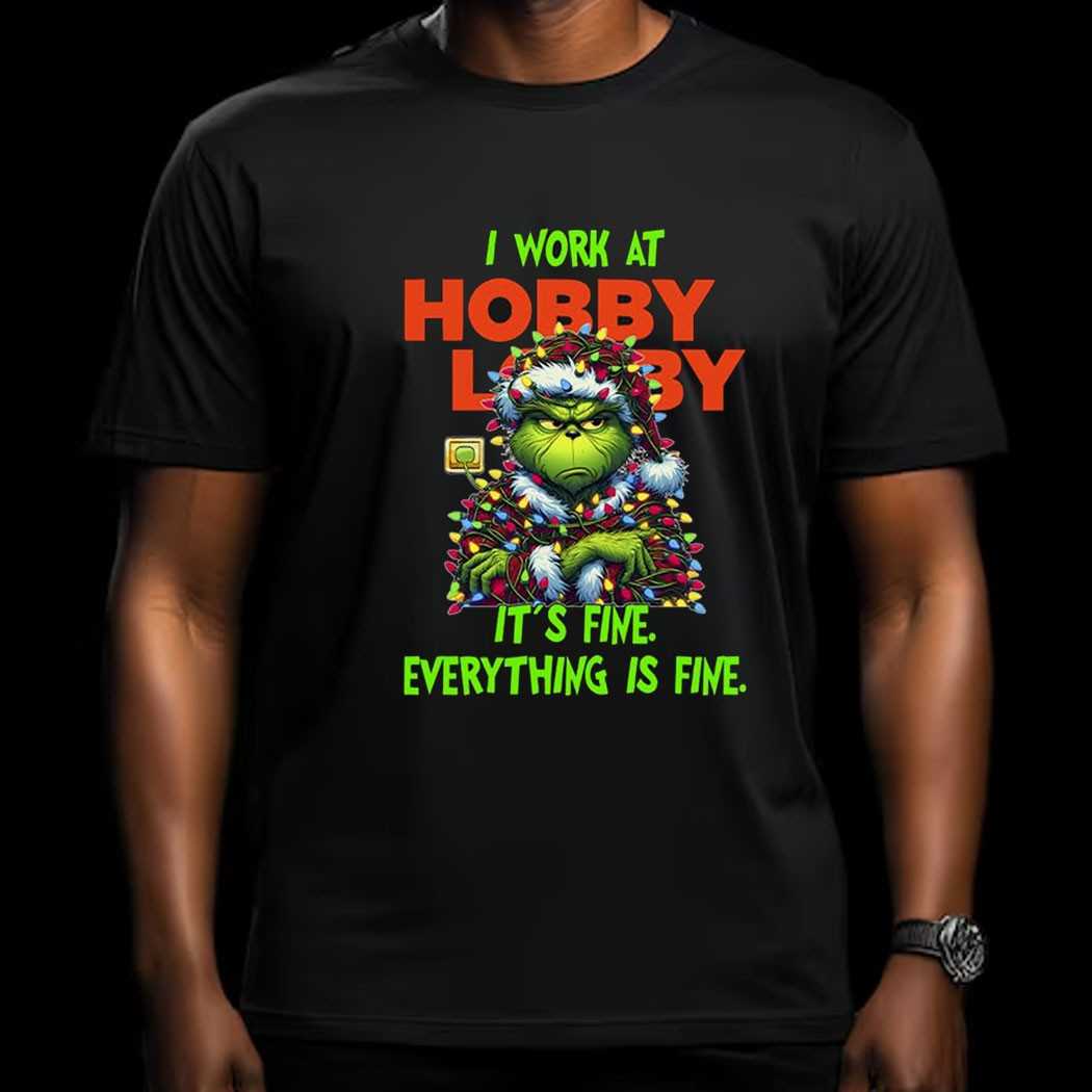 Grinch I Work At Burger King It’s Fine Everything Is Fine Christmas Lights T-shirt