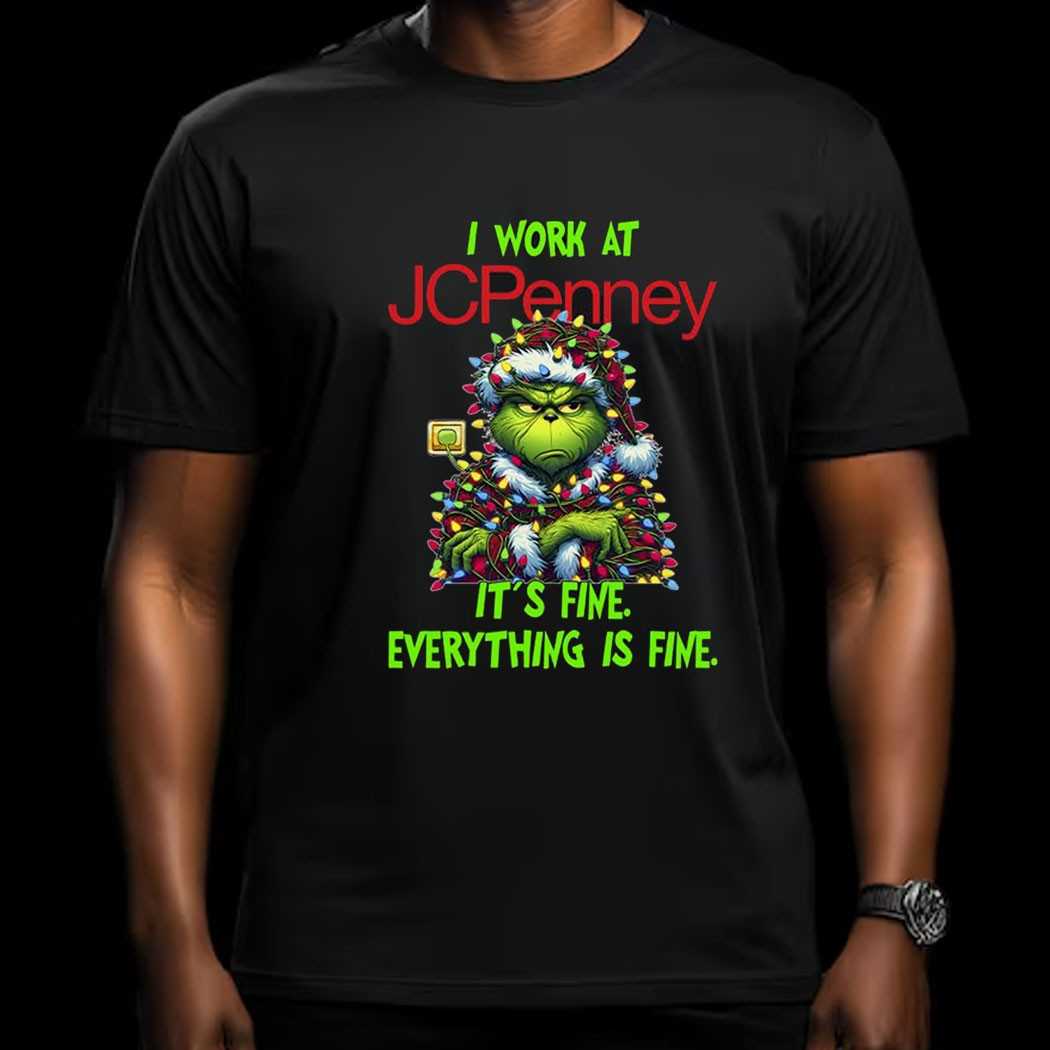 Grinch I Work At Jack In The Box It’s Fine Everything Is Fine Christmas Lights T-shirt