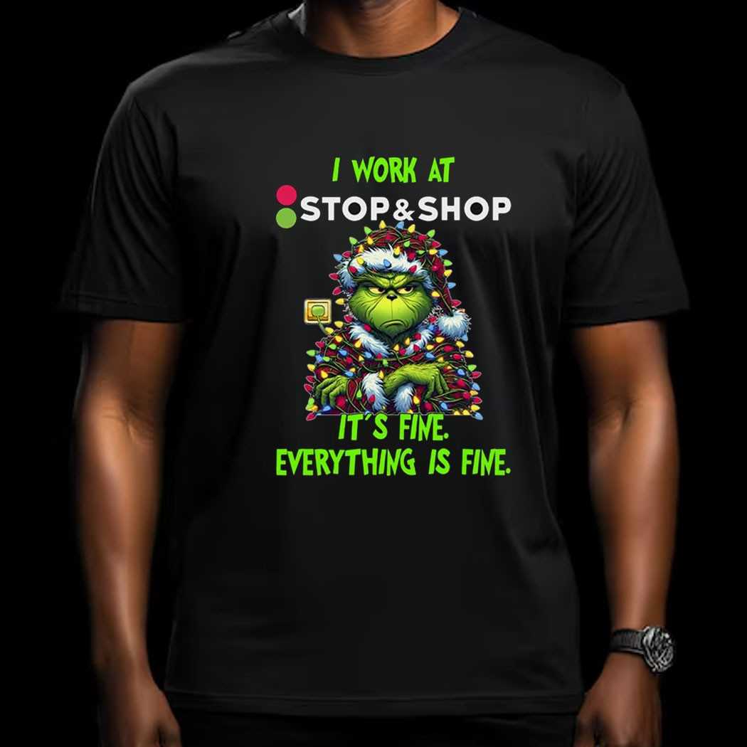 Grinch I Work At Outback It’s Fine Everything Is Fine Christmas Lights T-shirt