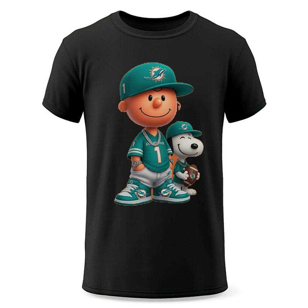 Miami Dolphins Charlie Brown Snoopy Peanuts Crewneck Sweatshirt Miami Dolphins Charlie Brown Snoopy Peanuts Crewneck Sweatshirt