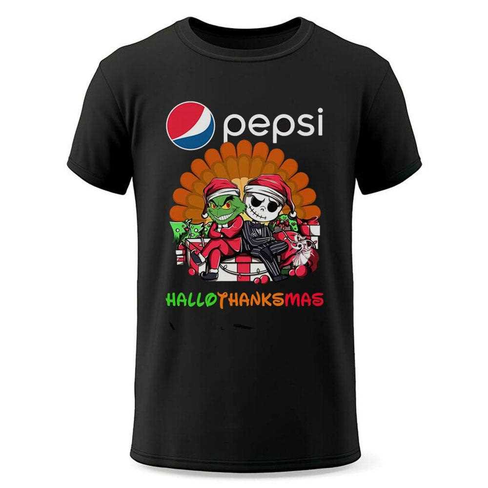 Pepsi Grinch And Jack Skellington Hallothanksmas Tee Pepsi Grinch And Jack Skellington Hallothanksmas Tee