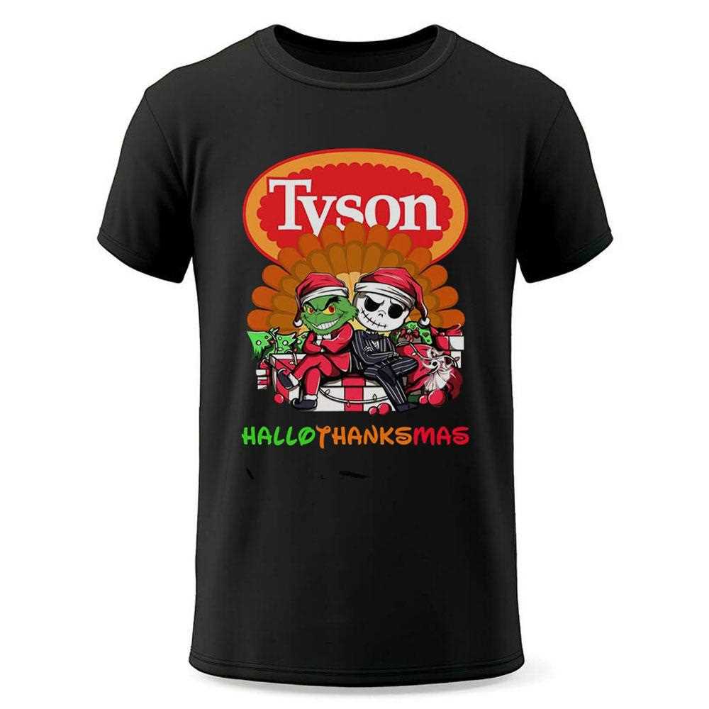 Tyson Grinch And Jack Skellington Hallothanksmas Tee Tyson Grinch And Jack Skellington Hallothanksmas Tee