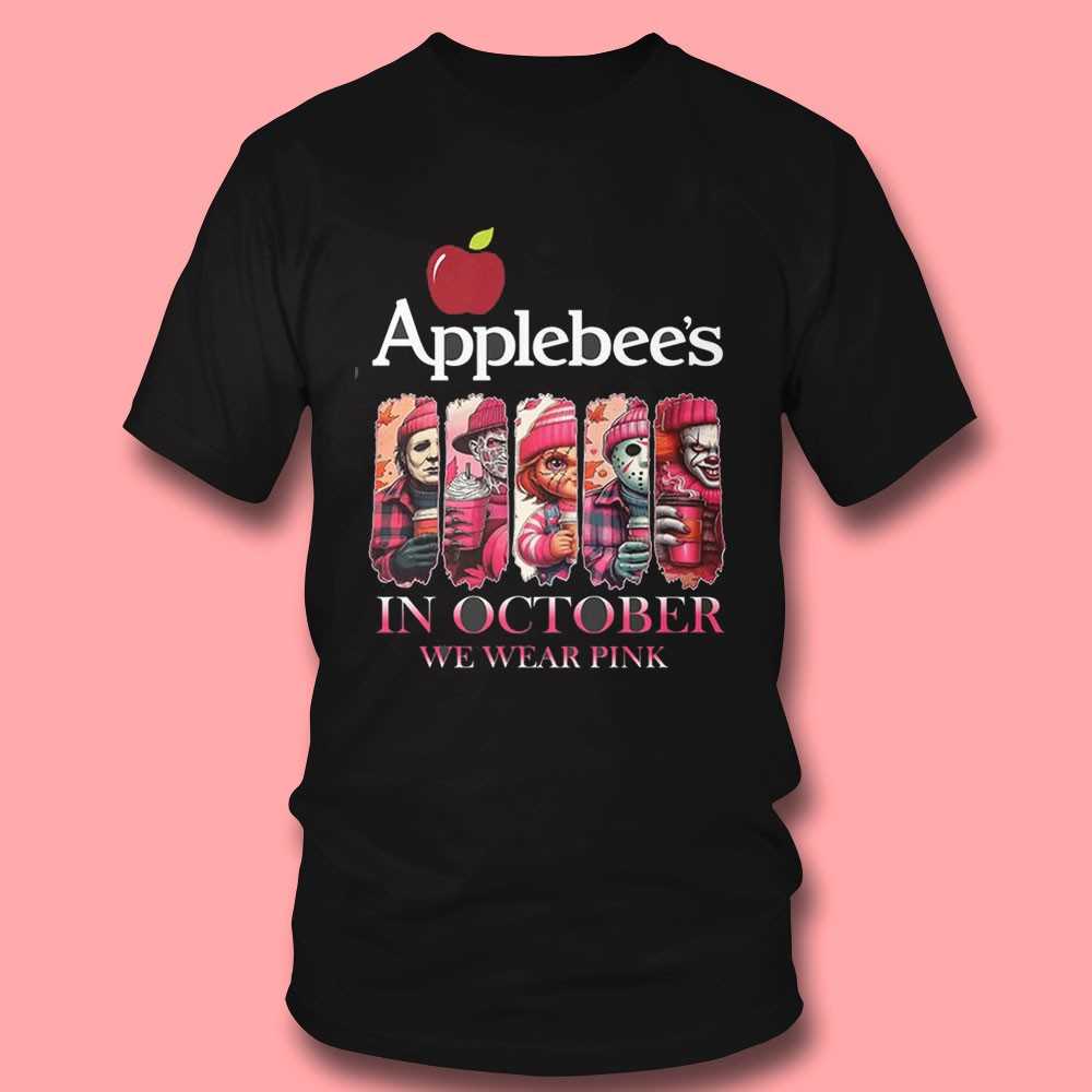 Applebee’s Horror Characters In October We Wear Pink Tee