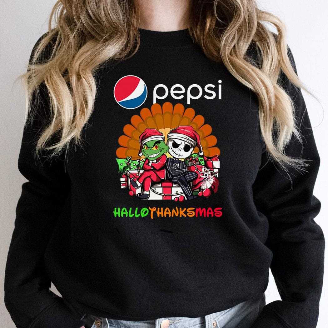 Pepsi Grinch And Jack Skellington Hallothanksmas Tee Pepsi Grinch And Jack Skellington Hallothanksmas Tee