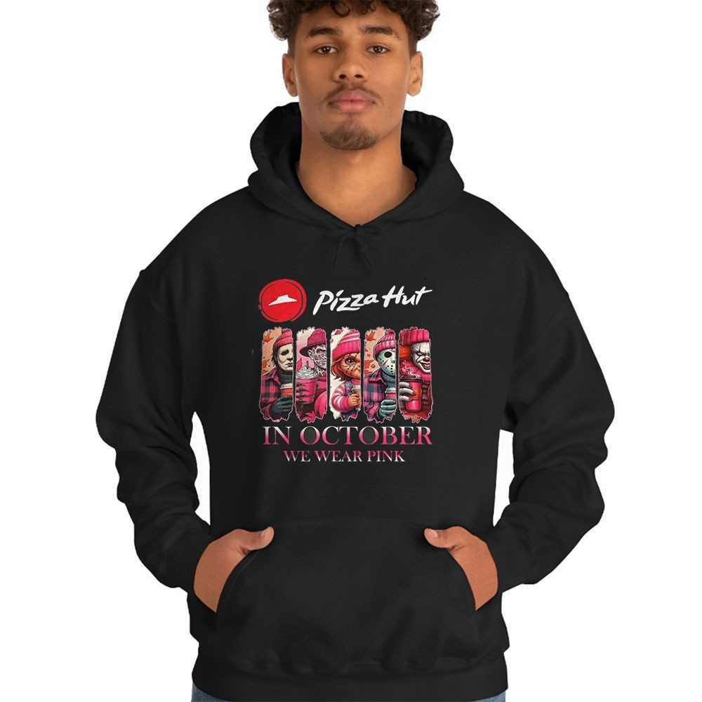 Pizza Hut Horror Characters In October We Wear Pink Tee Pizza Hut Horror Characters In October We Wear Pink Tee