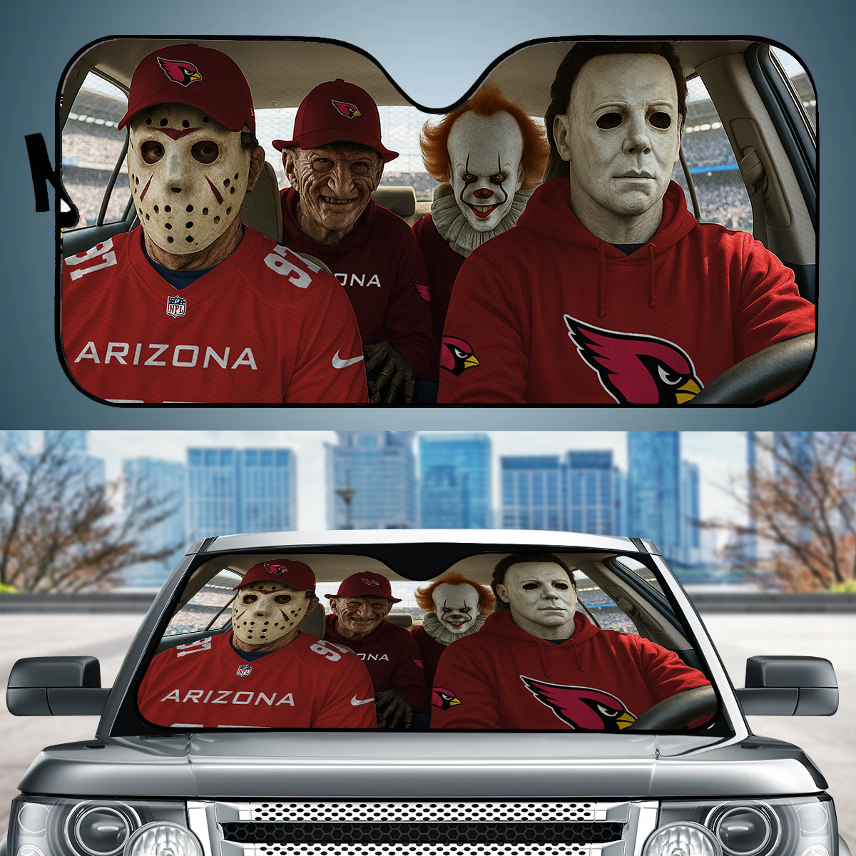 Arizona Cardinals Jason Freddy Pennywise Michael Myers Car Auto Sunshade Arizona Cardinals Jason Freddy Pennywise Michael Myers Car Auto Sunshade