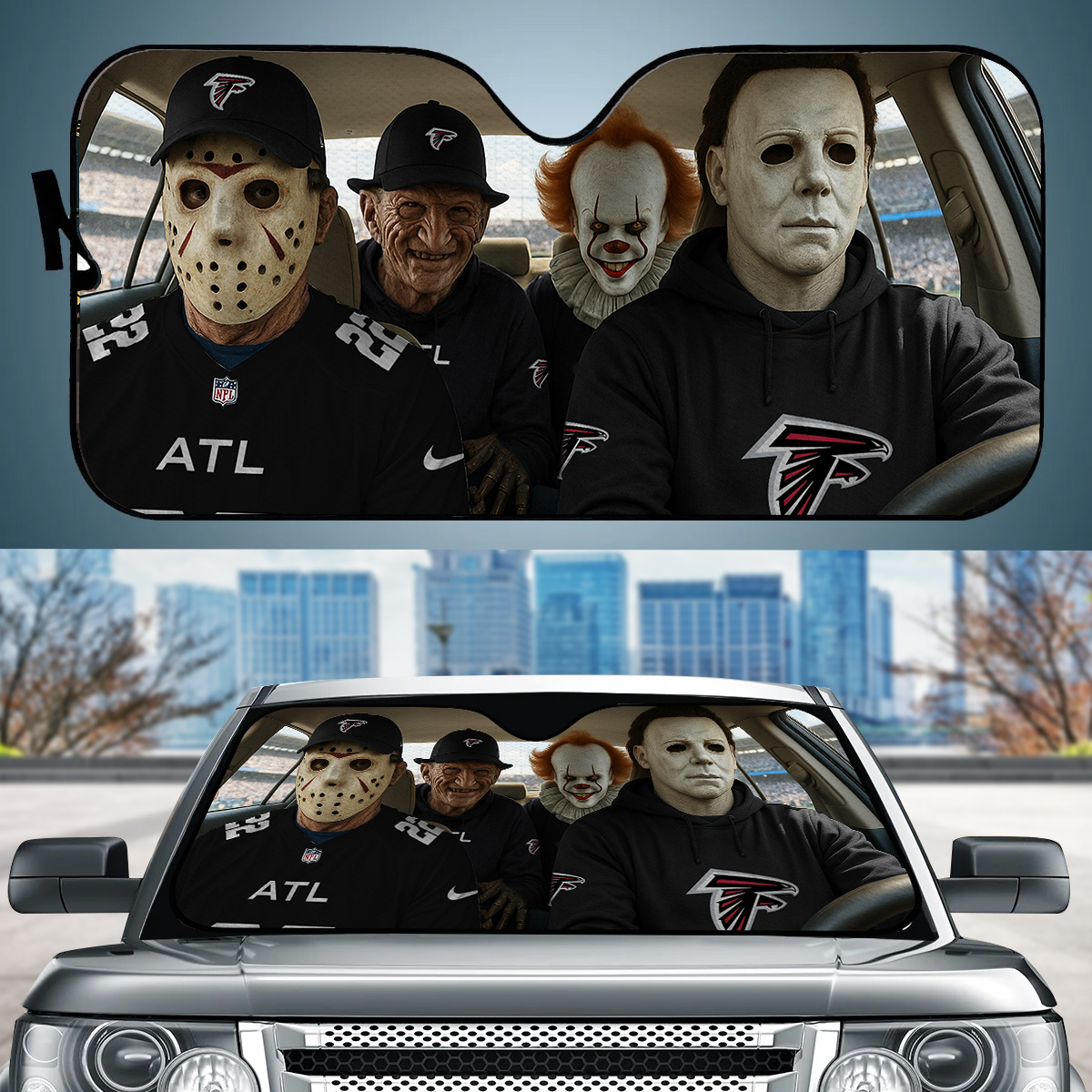 Atlanta Falcons Jason Freddy Pennywise Michael Myers Car Auto Sunshade Atlanta Falcons Jason Freddy Pennywise Michael Myers Car Auto Sunshade