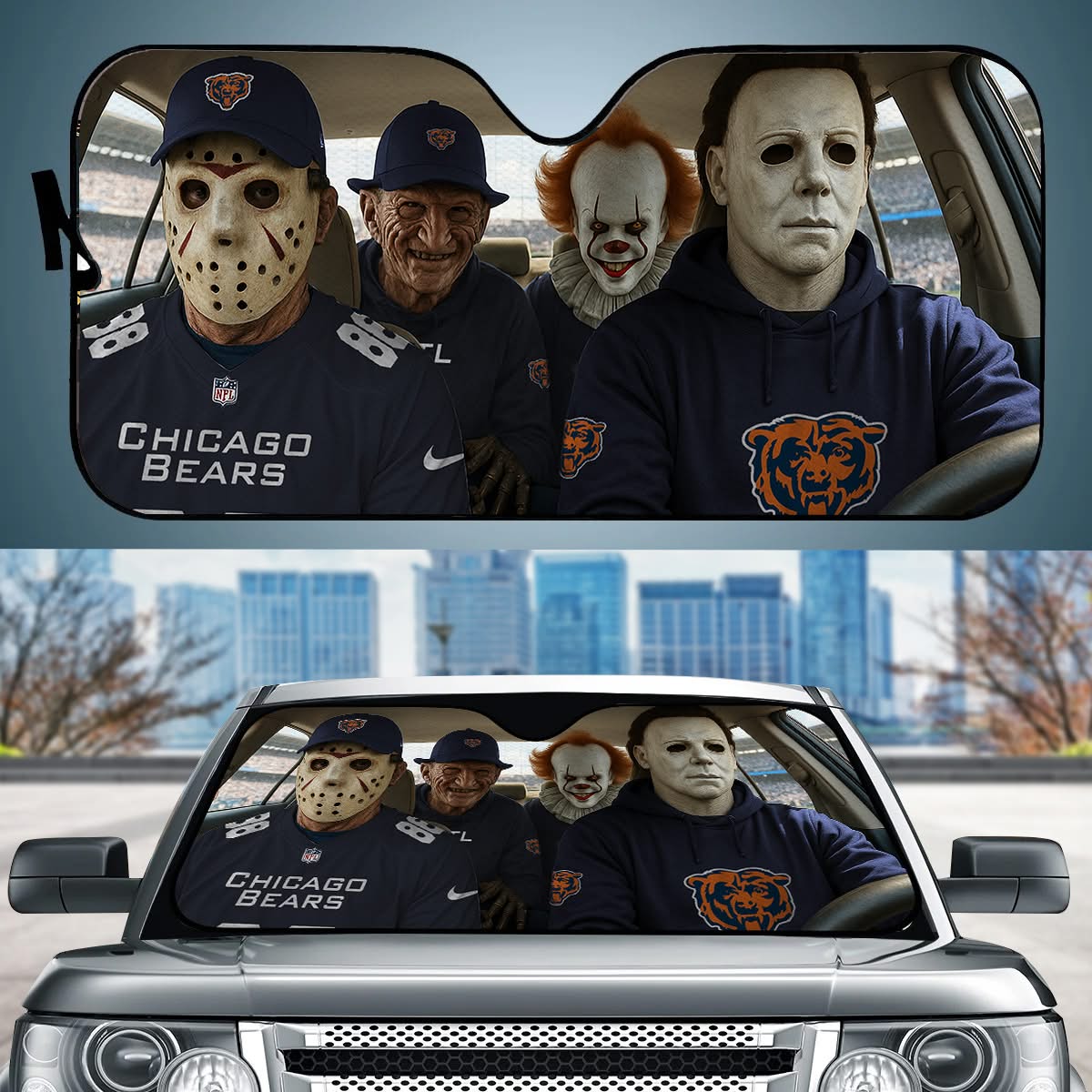 Chicago Bears Jason Freddy Pennywise Michael Myers Car Auto Sunshade
