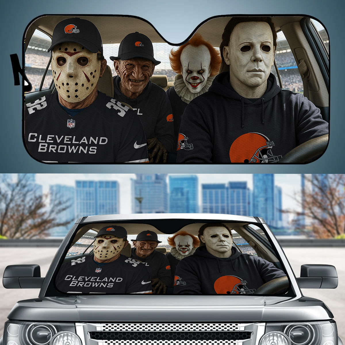 Cleveland Browns Jason Freddy Pennywise Michael Myers Car Auto Sunshade