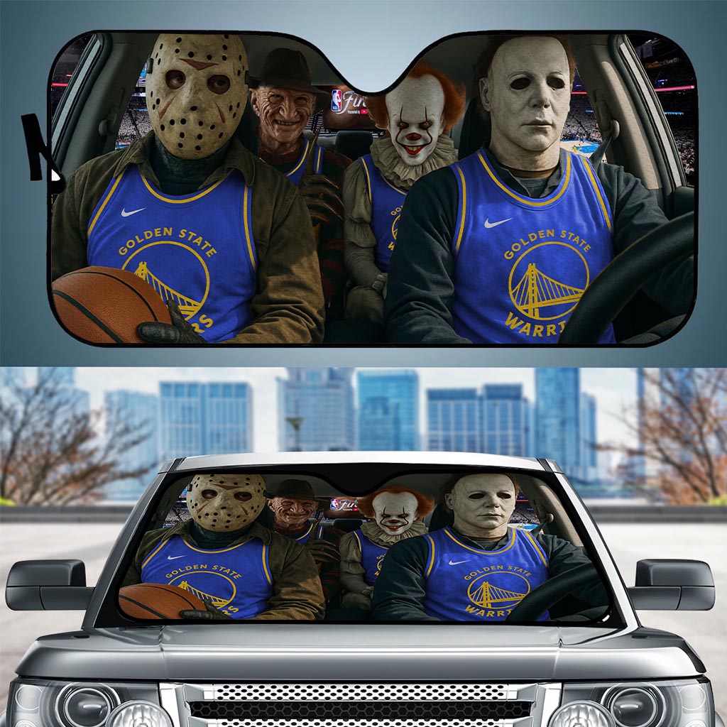 Golden State Warriors Jason Freddy Pennywise Michael Myers Basketball Car Auto Sunshade